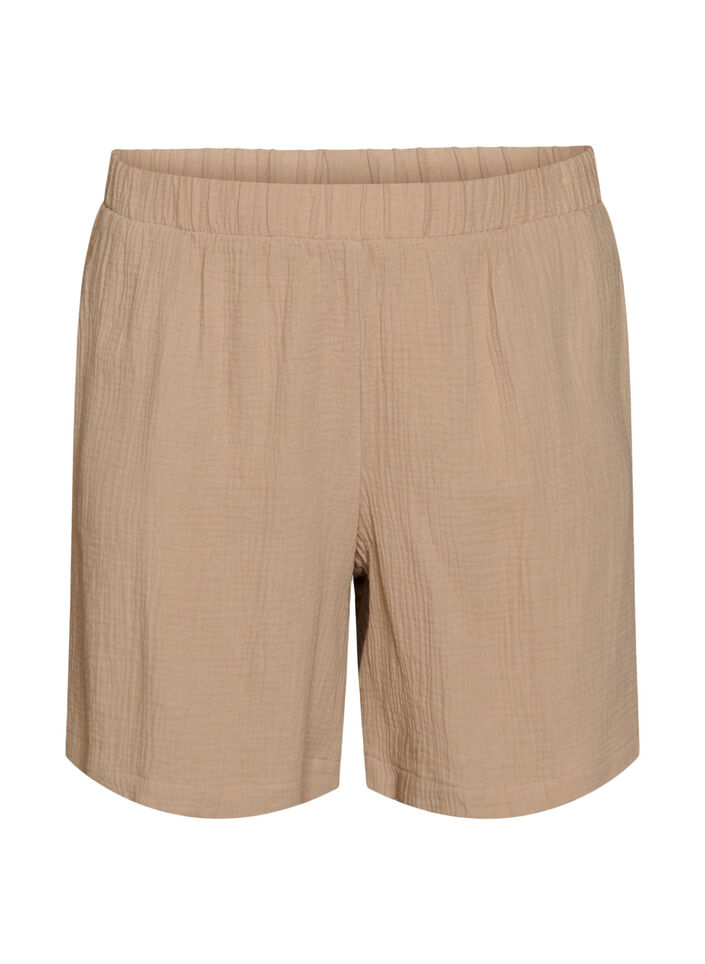 Short taille haute en mousseline de coton, Beige, Packshot image number 0