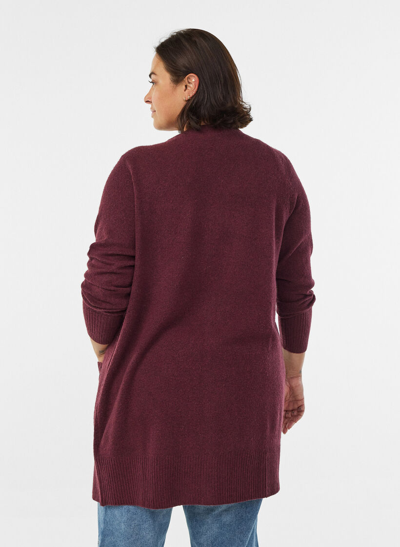 Cardigan en tricot c&ocirc;tel&eacute; avec poches, Bordeaux fonc&eacute;, Model image number 2