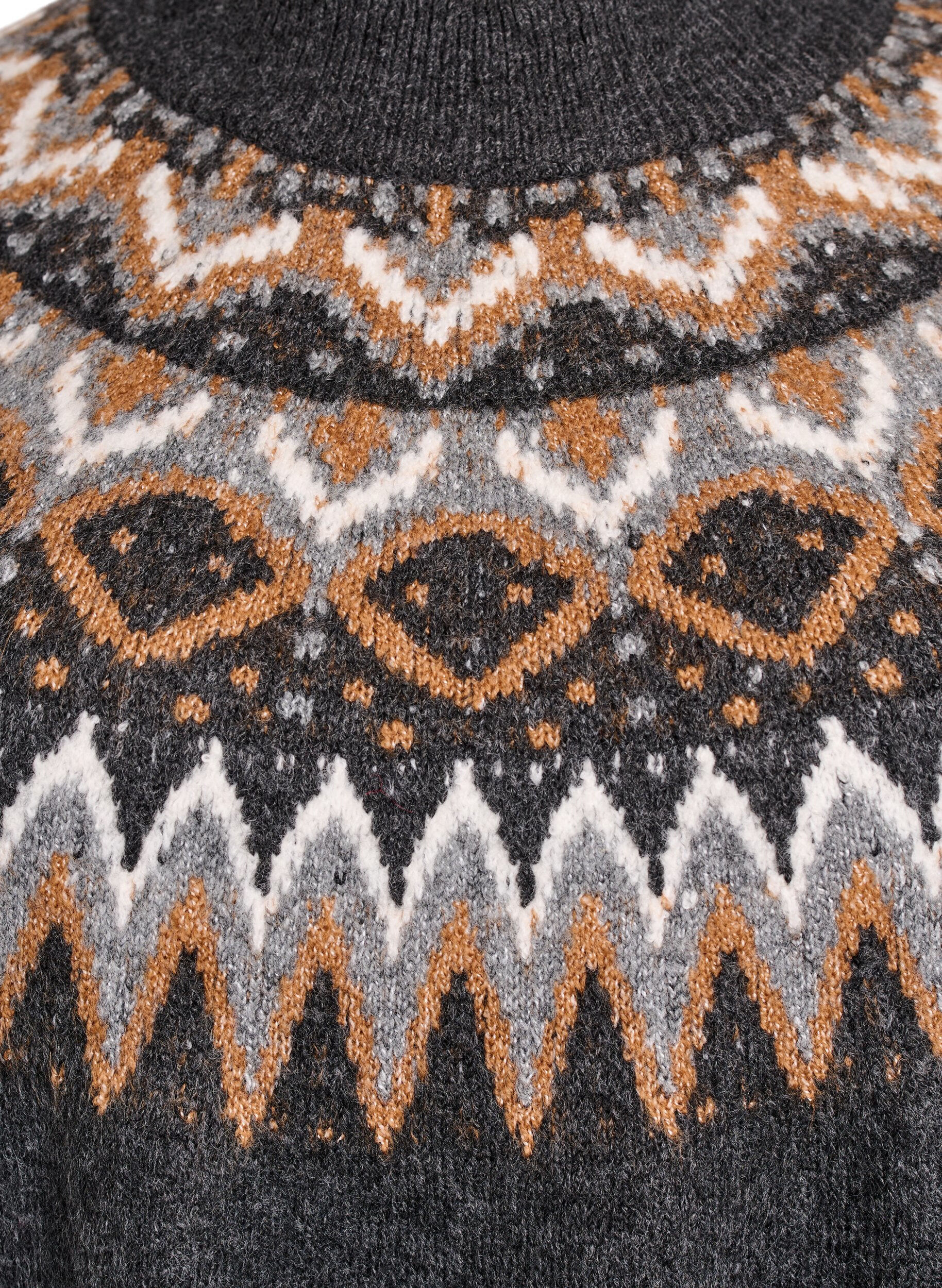 Zizzi Robe en maille jacquard avec manches ballon, Gris anthracite, Packshot image number 2