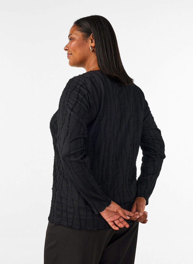 Blouse en jersey ondul&eacute;, Noir, Model image number 2