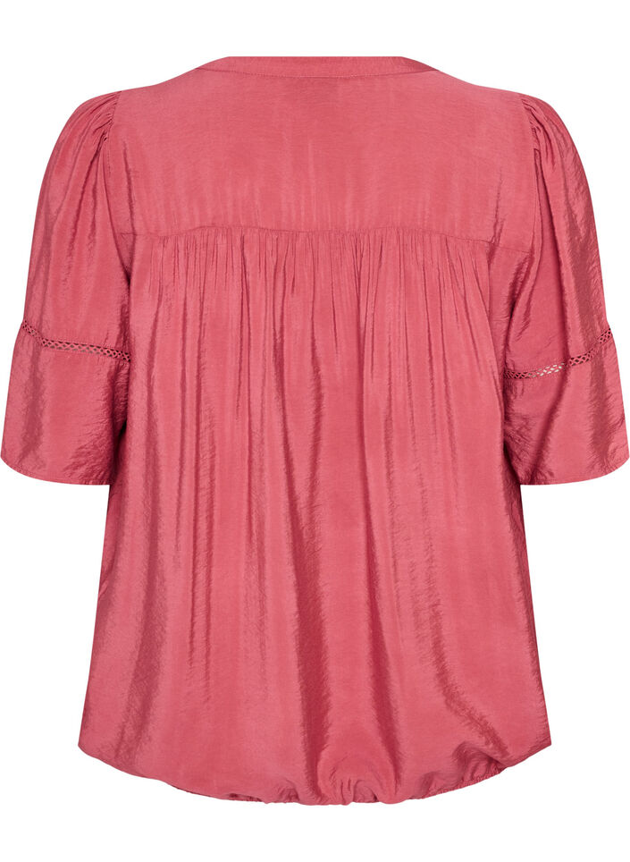 Blouse en viscose avec nervures et effet ballon, Rose, Packshot image number 1