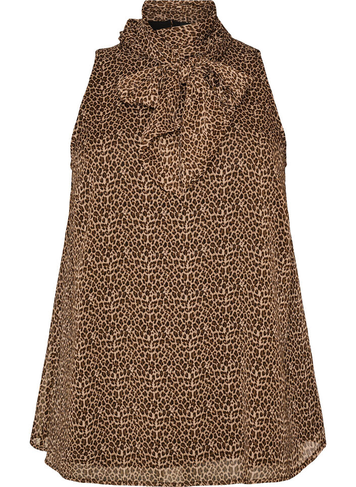 Blouse sans manches &agrave; col montant avec un n&oelig;ud, Marron, Packshot image number 0