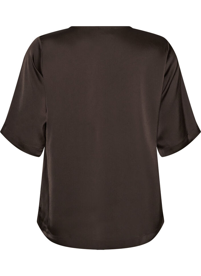 Blouse en satin &agrave; manches au coude, Marron, Packshot image number 1