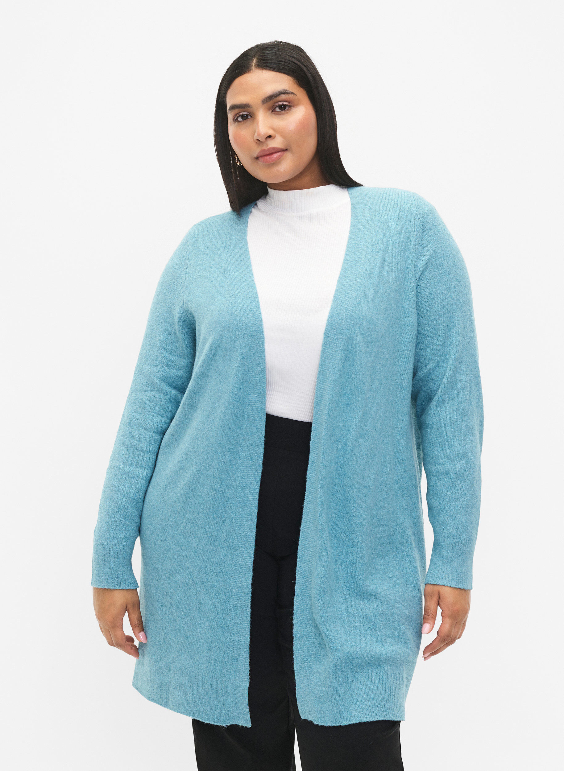 Zizzi Cardigan long ouvert &agrave; l'avant, Reef Water Mel., Model image number 0