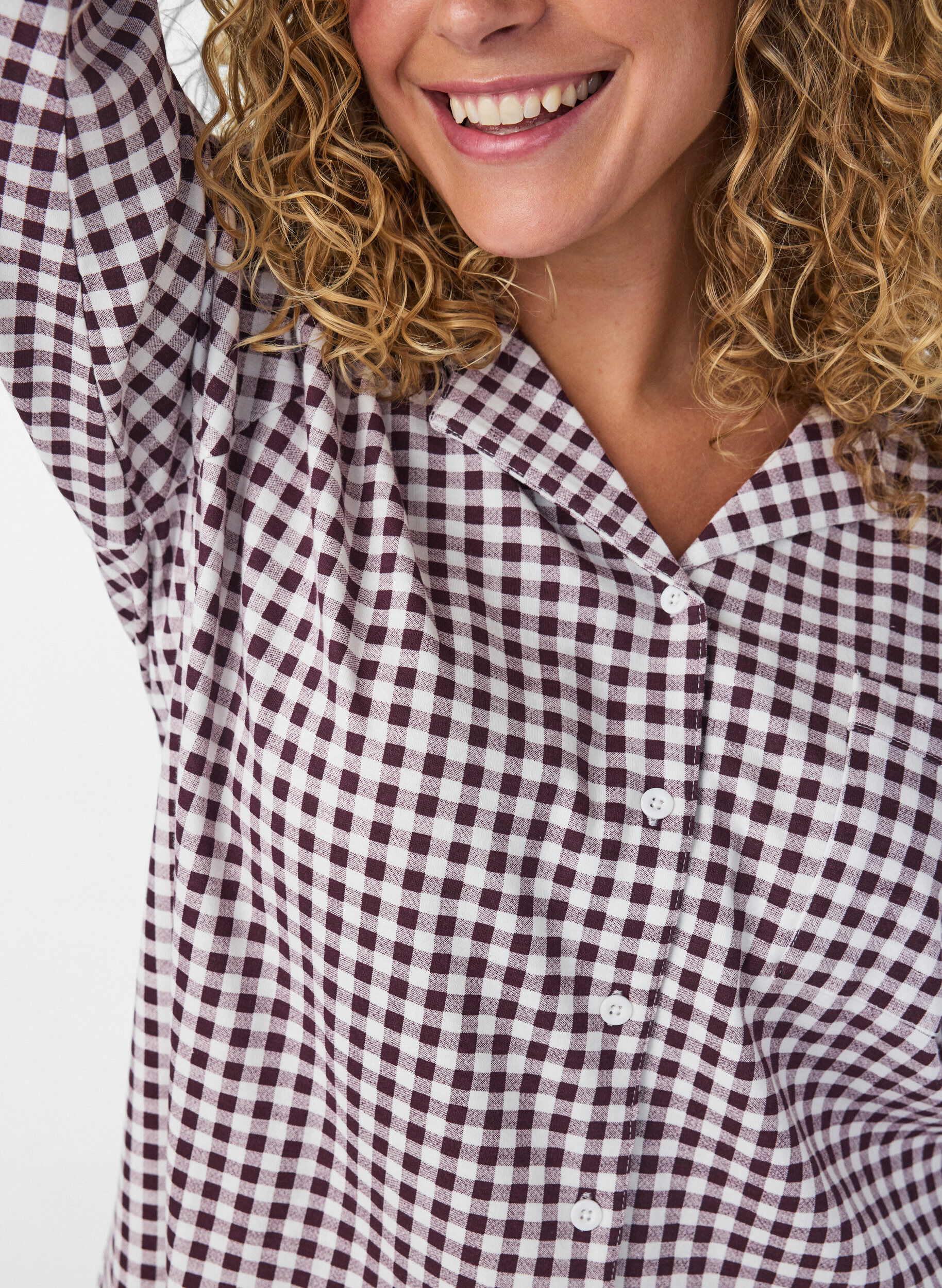 ZizziChemise de pyjama en coton avec poche poitrine, Bordeaux, Model image number 3