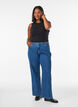 Jean &agrave; jambe large et taille haute, Bleu, Model image number 0