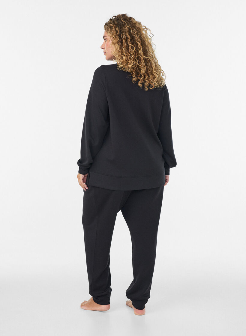 Blouse en jersey &agrave; manches longues et col rond, Noir, Model image number 2