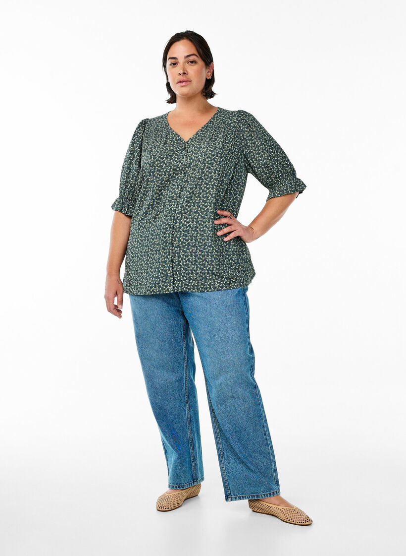 Chemisier &agrave; manches 1/2, Vert fonc&eacute;, Model image number 1