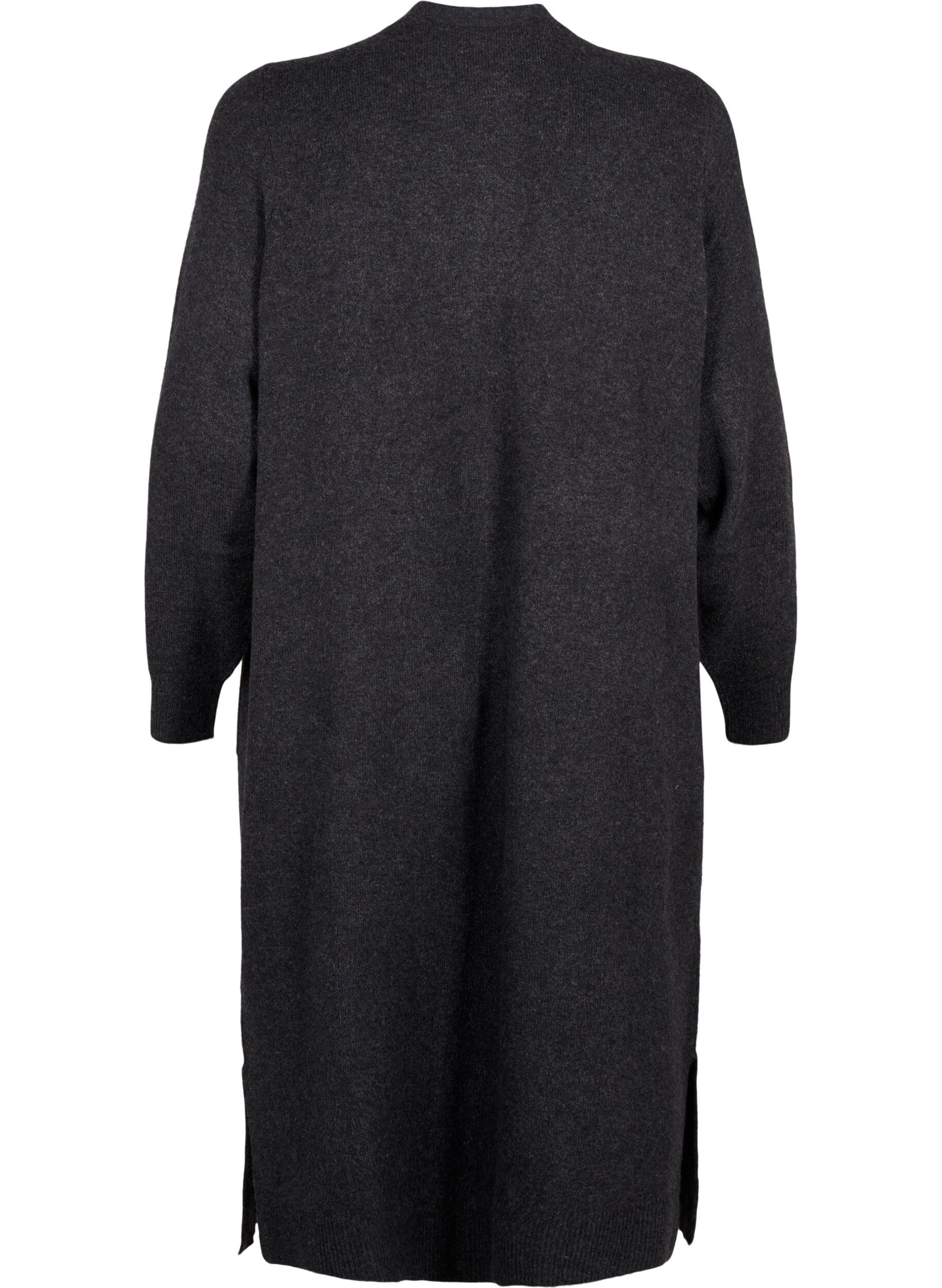 Zizzi Long cardigan tricot&eacute; avec poches, Dark Grey Melange, Packshot image number 1