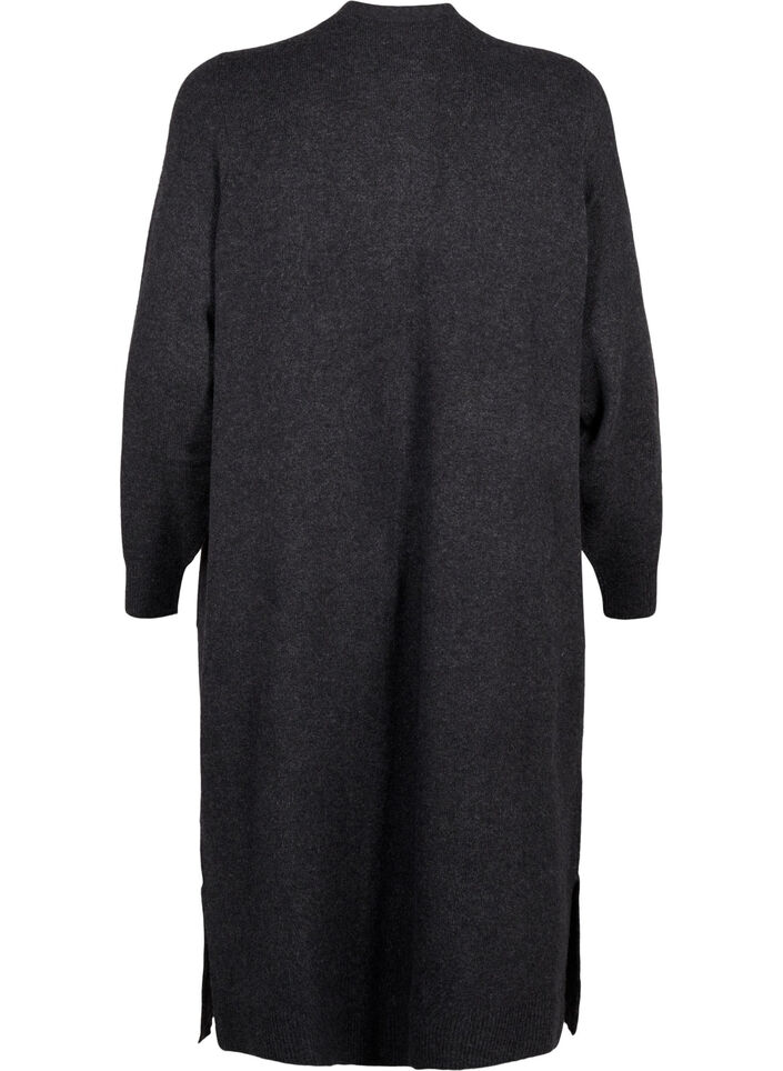 Long cardigan tricoté avec poches, Dark Grey Melange, Packshot image number 1