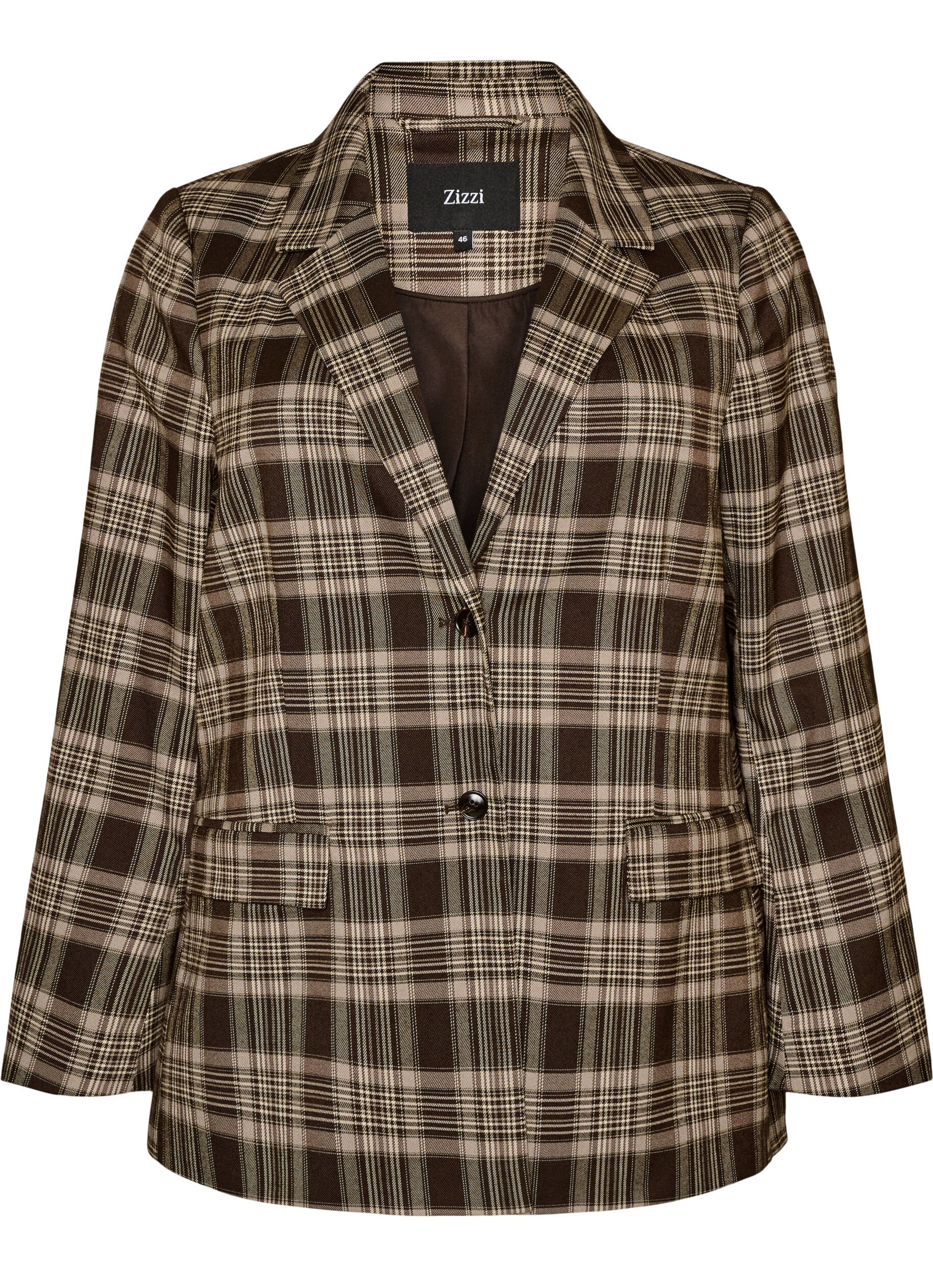 ZizziBlazer &agrave; carreaux avec poches et fente au dos, Marron, Packshot image number 0
