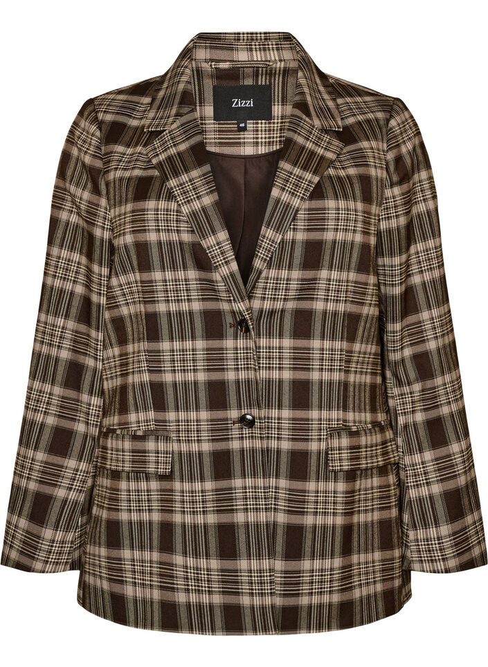 Blazer &agrave; carreaux avec poches et fente au dos, Marron, Packshot image number 0