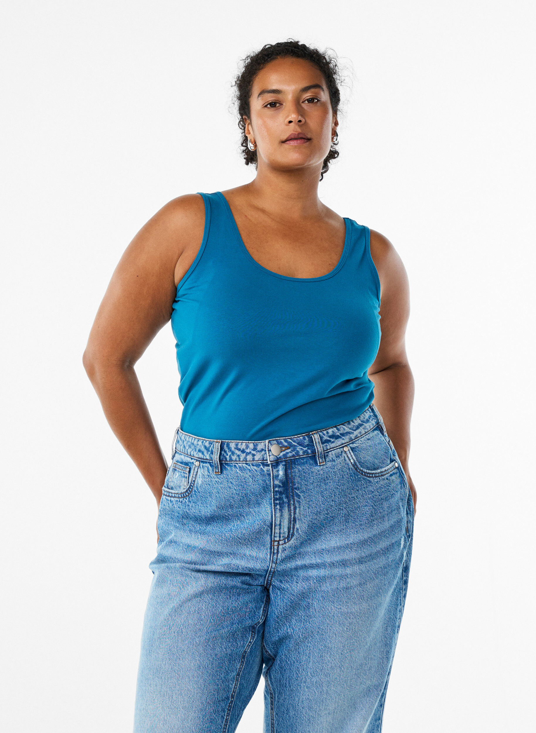 ZizziHaut uni Basic en coton, Bleu p&eacute;trole, Model image number 0