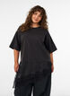 Blouse en jersey avec effet superpos&eacute; et dentelle, Noir, Model image number 0