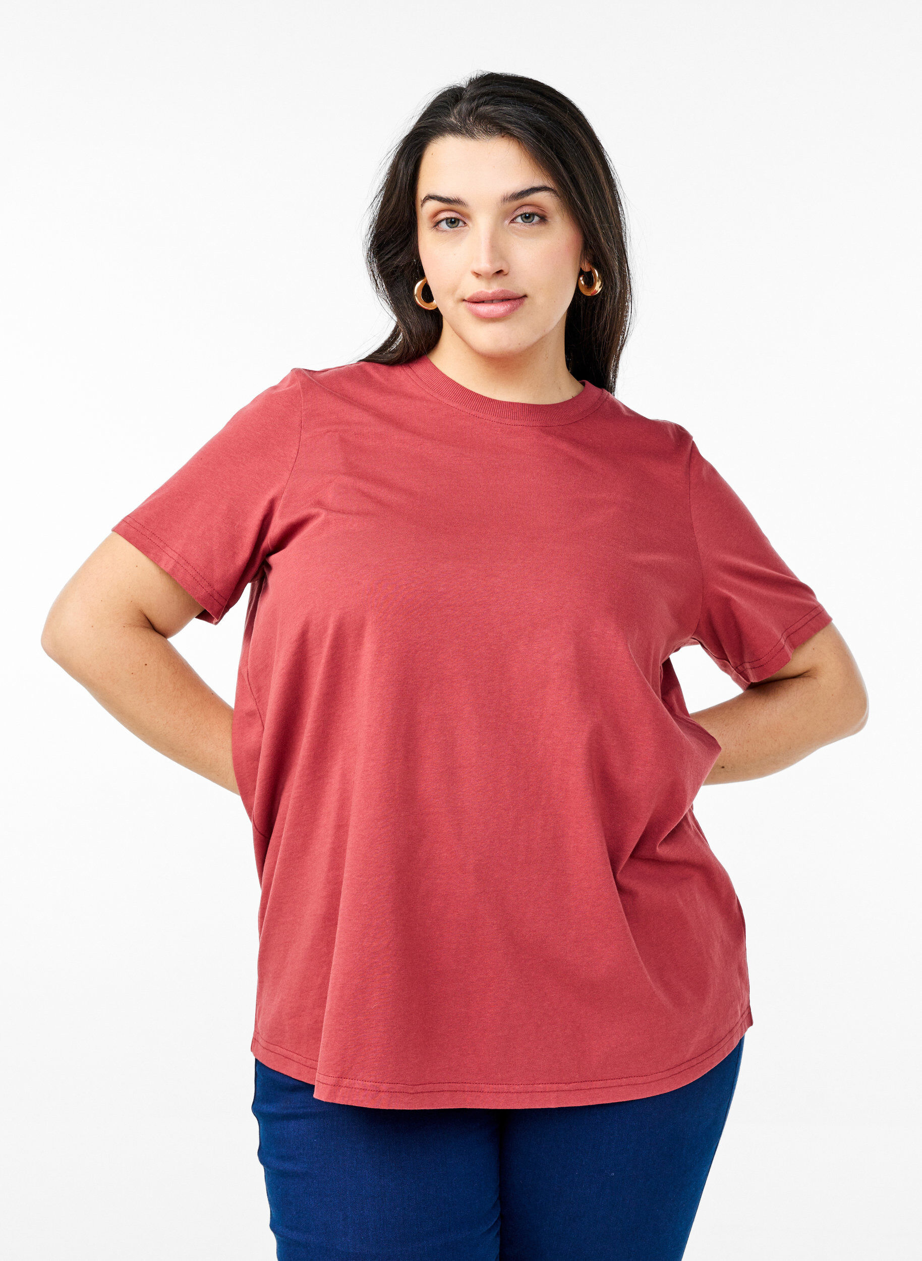 ZizziT-shirt basique en coton &agrave; col rond, Rouge, Model image number 0