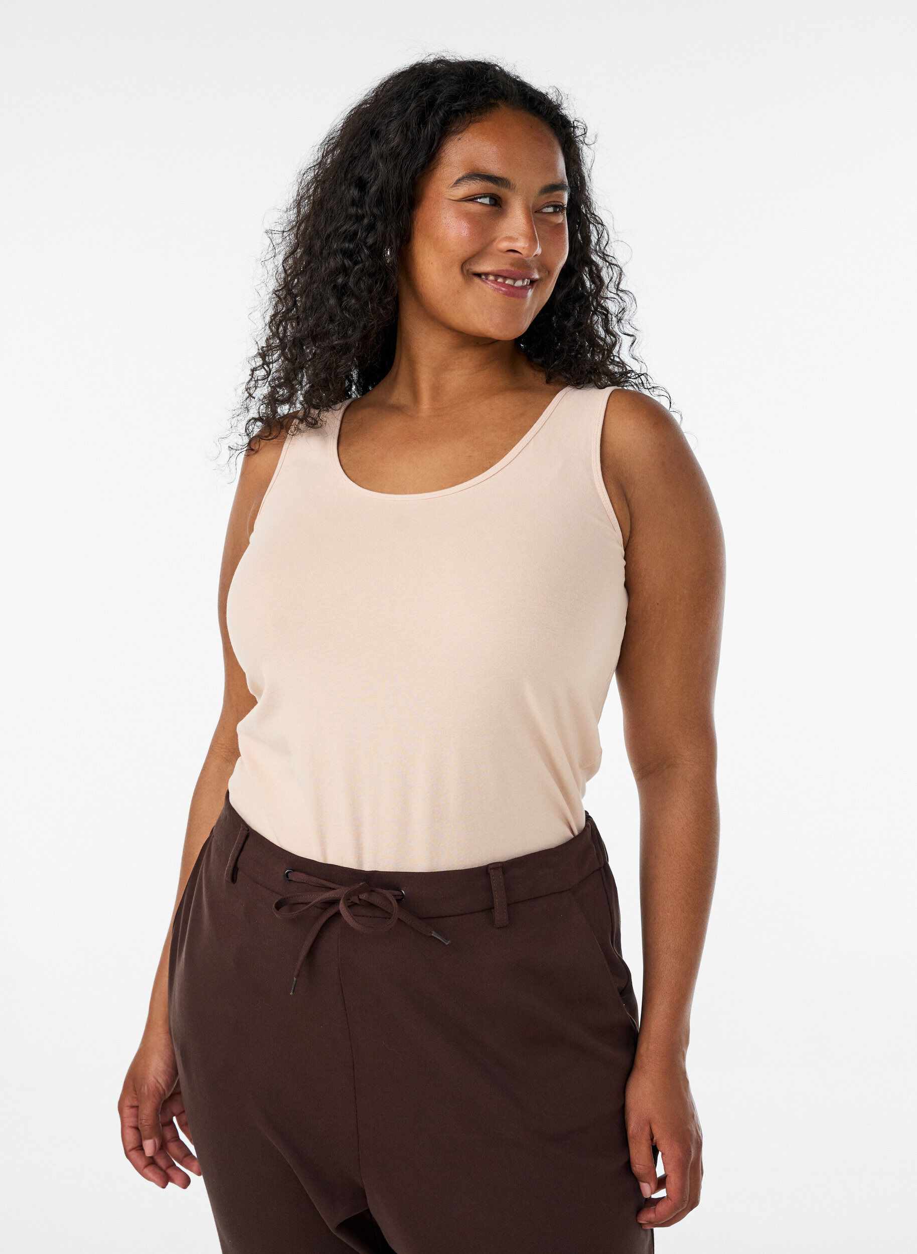 Solid color basic top in cotton, Beige, Model