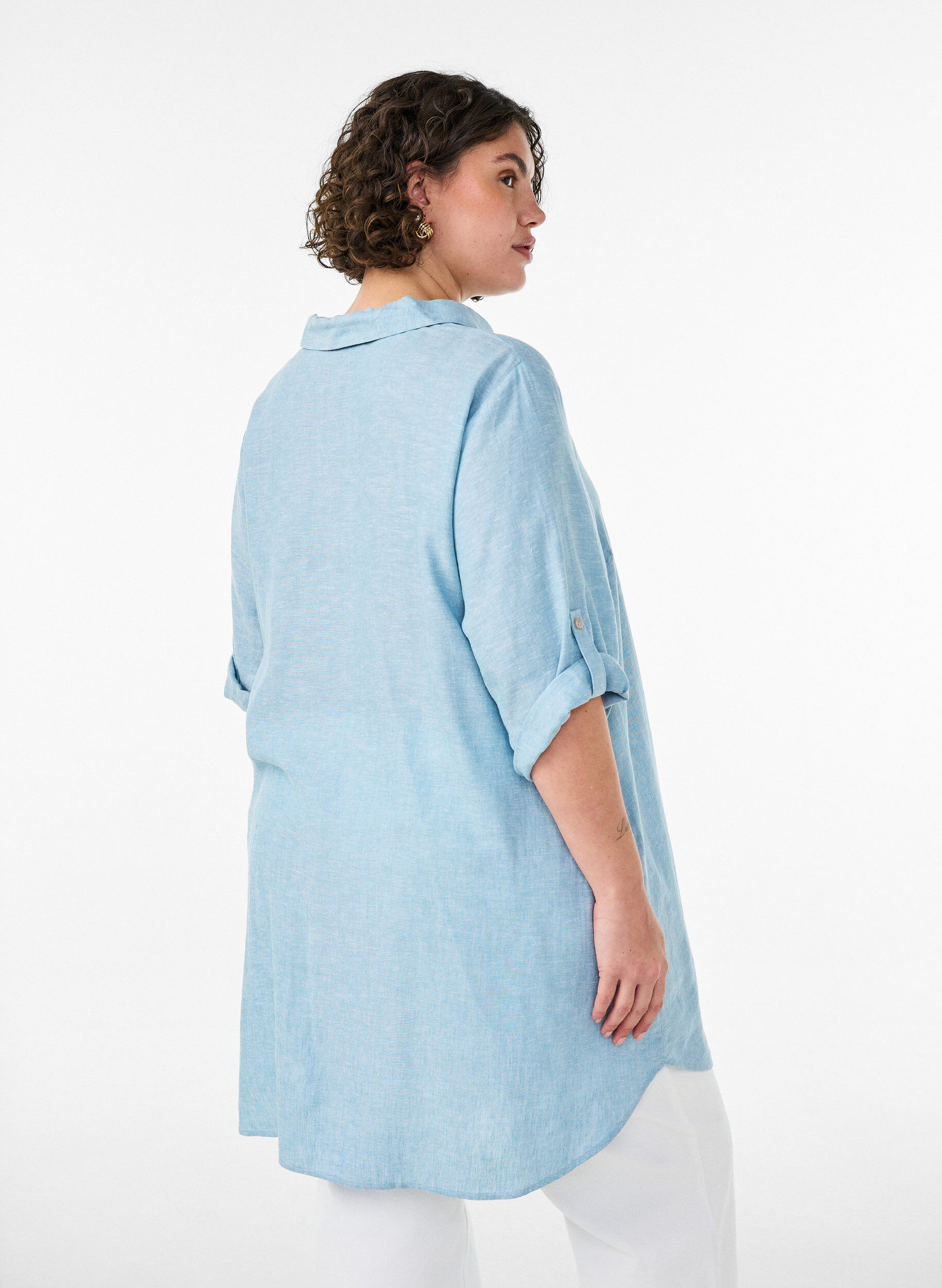 ZizziTunique coupe trap&egrave;ze en lin et viscose, Bleu Clair, Model image number 2
