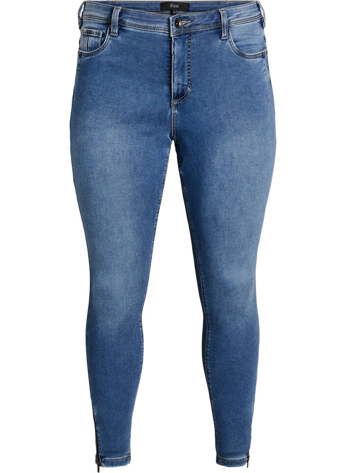 Jean crop Amy avec d&eacute;tails zipp&eacute;s, Bleu, Packshot image number 0