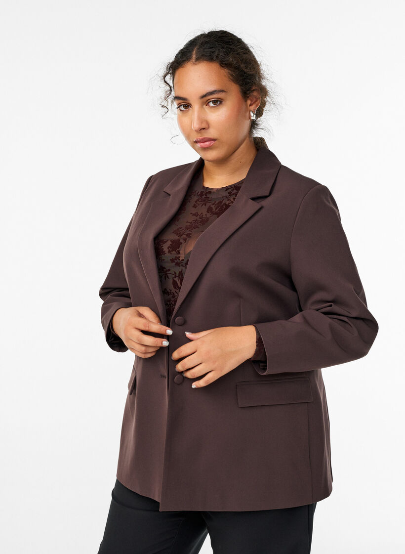 Blazer classique avec fermeture boutonn&eacute;e, Marron, Model image number 0