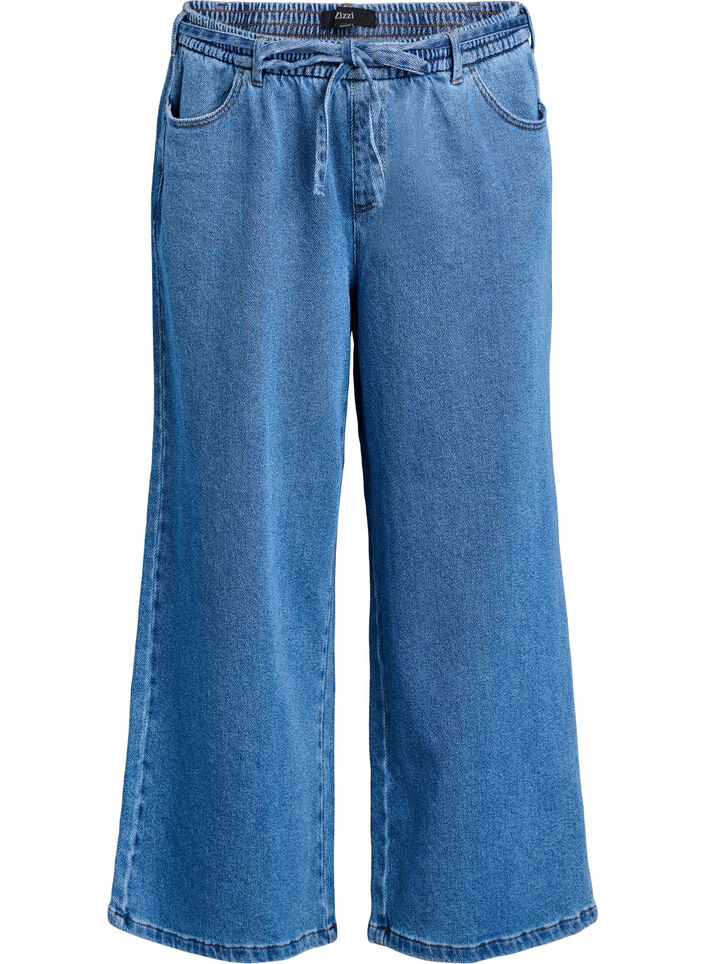 Jean ample &agrave; ceinture &eacute;lastique et cordon de serrage, Bleu, Packshot image number 0