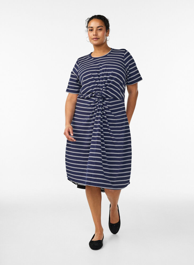 Robe en coton avec d&eacute;tail torsad&eacute;, Bleu, Model image number 1