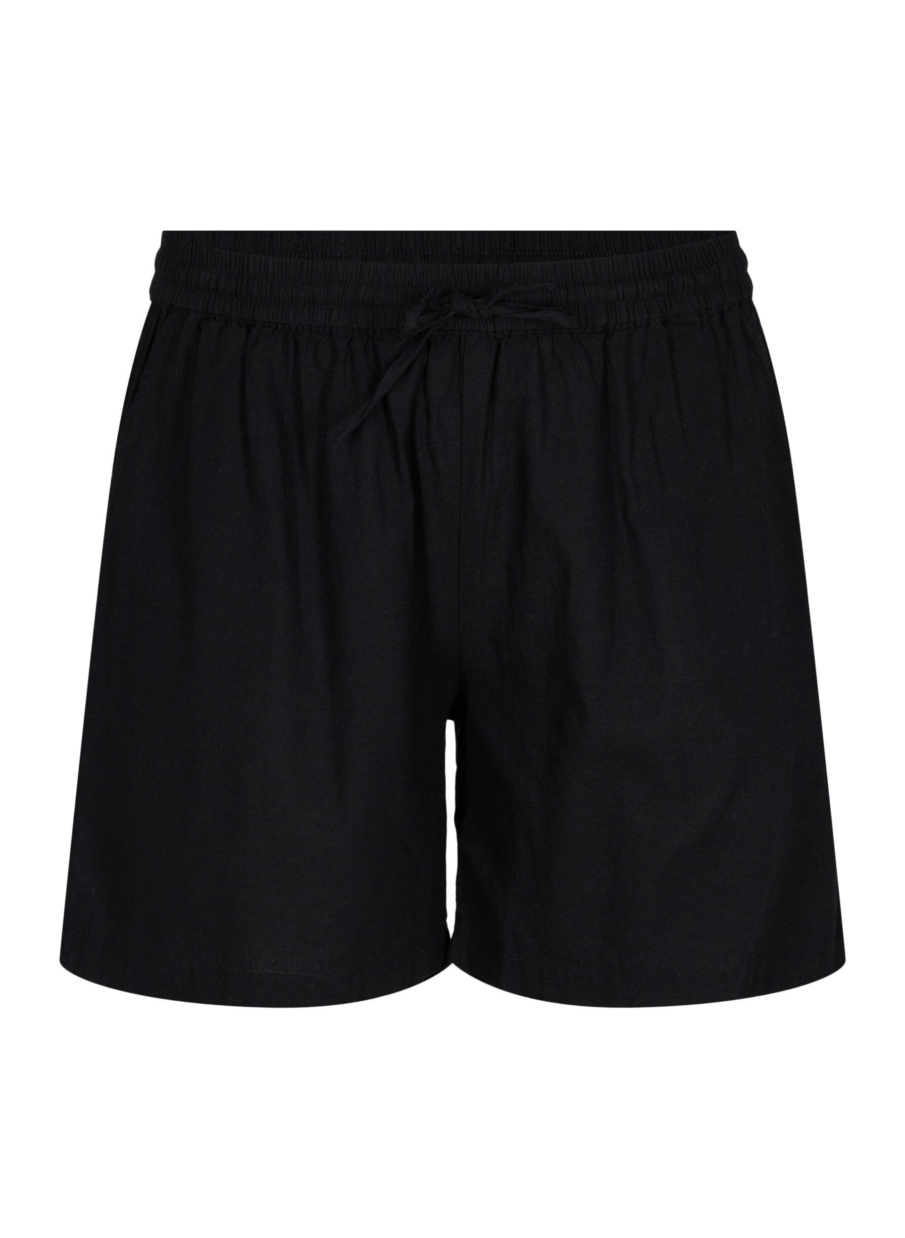 Zizzi Short ample en coton m&eacute;lang&eacute; avec du lin, Black, Packshot image number 0