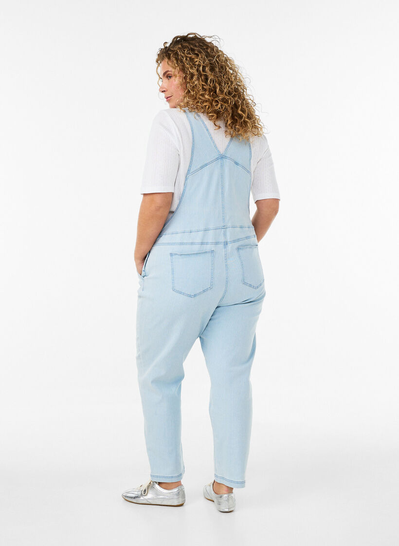  Salopette en jean ray&eacute;e, Bleu Clair, Model image number 1