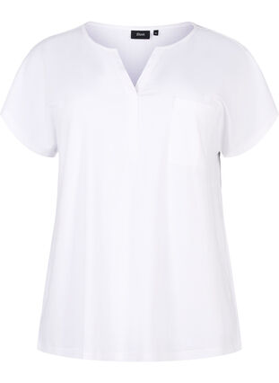 T-shirt à col en V avec poche sur la poitrine, Bright White, Packshot image number 0