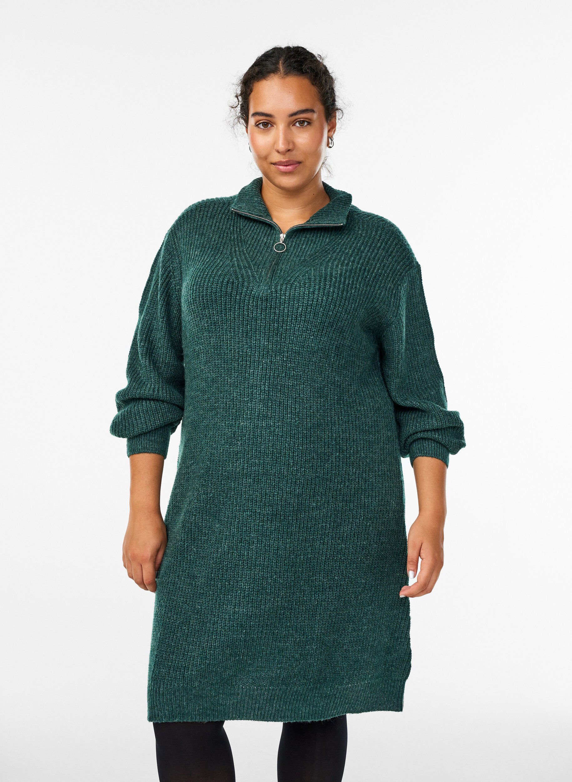 FLASH - Robe courte en maille avec col montant, Vert, Model