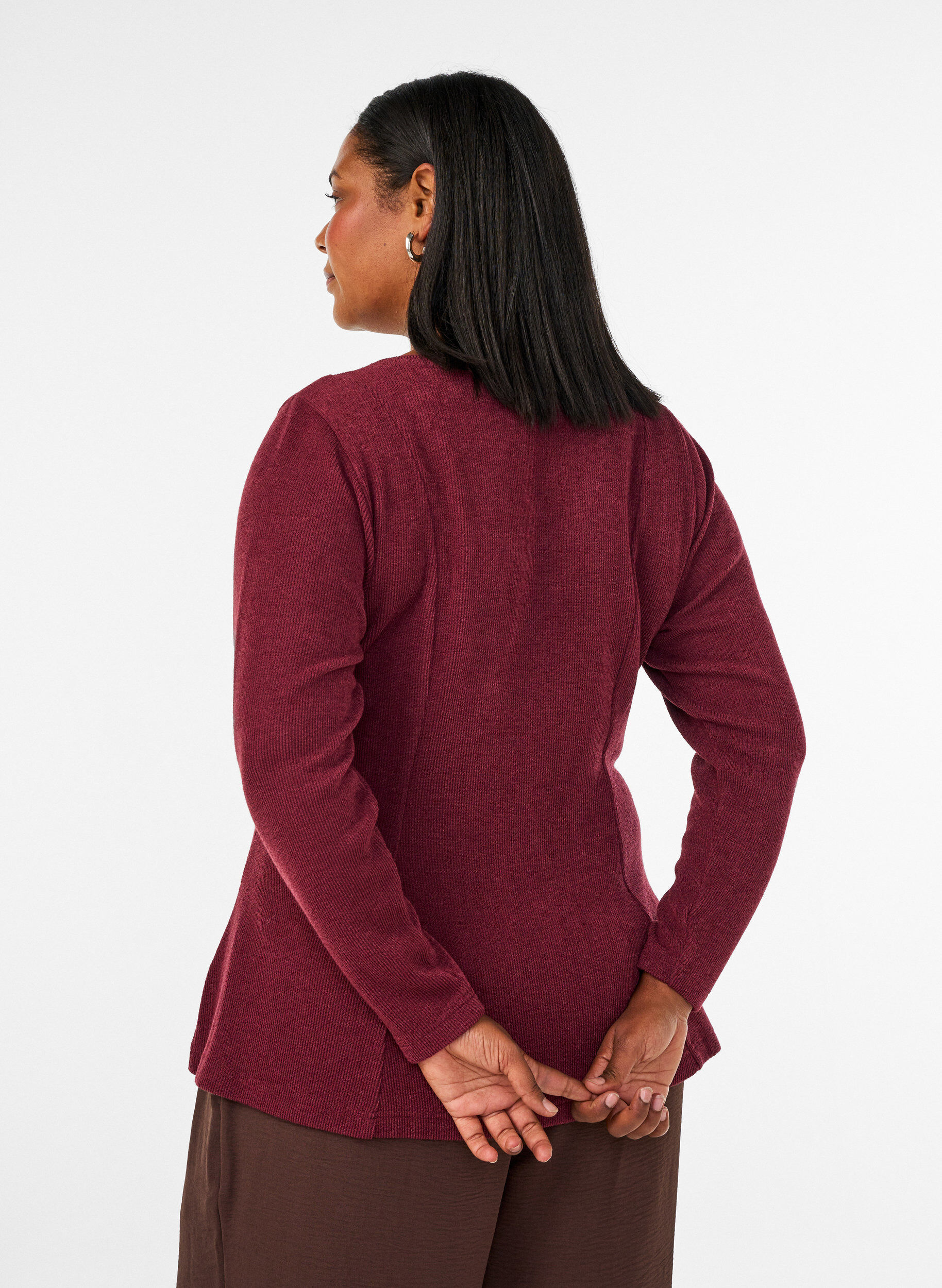 ZizziBlouse en jersey c&ocirc;tel&eacute; &agrave; coupe &eacute;vas&eacute;e, Bordeaux, Model image number 2