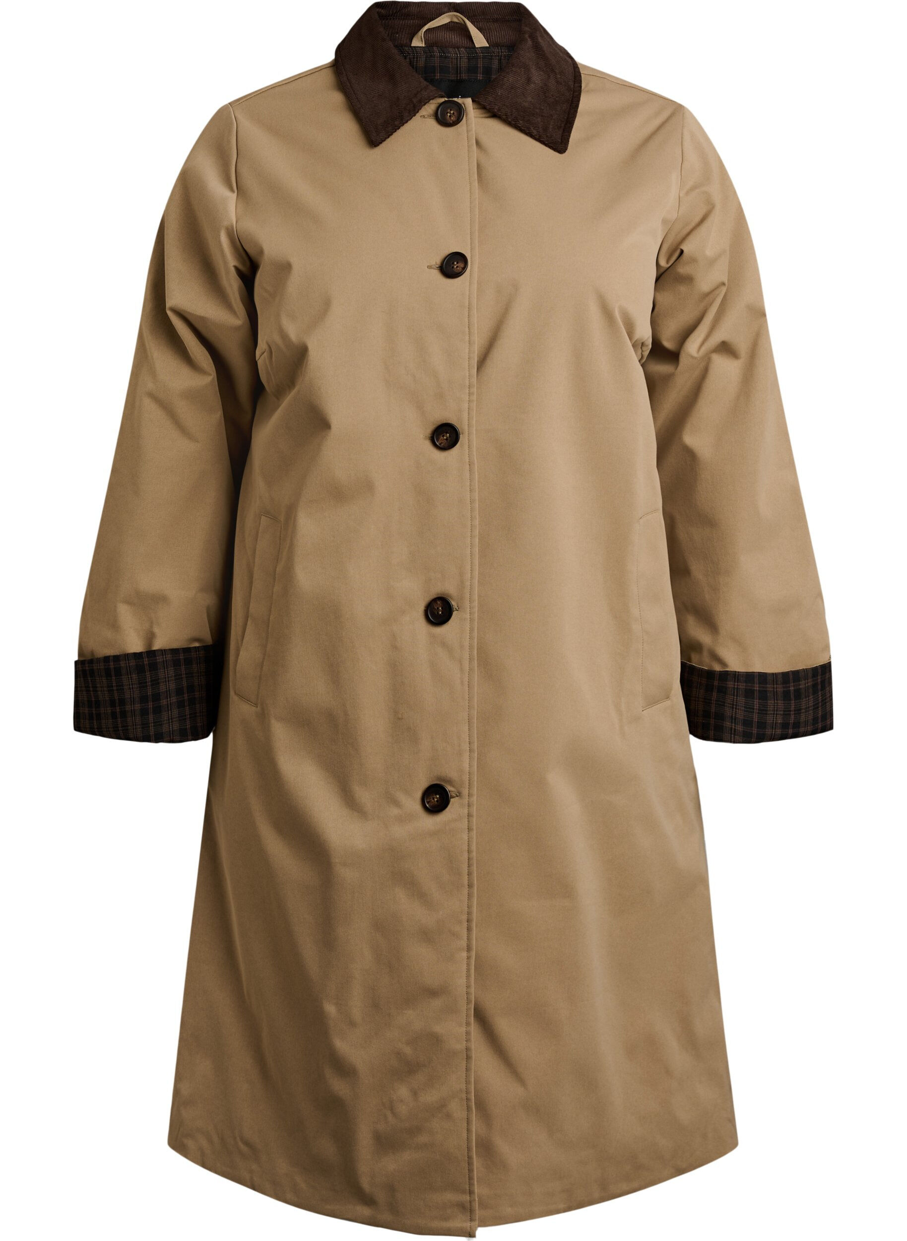 Veste mi-longue avec col en velours c&ocirc;tel&eacute;
