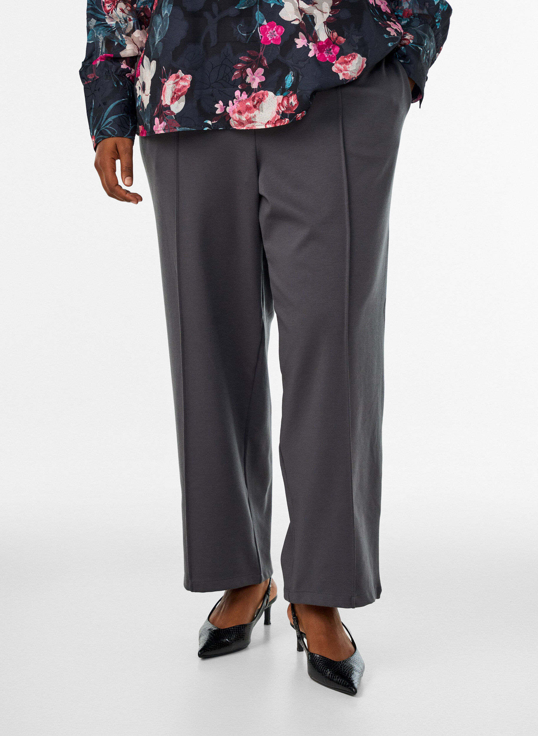 ZizziPantalon ample en jersey taille haute, Gris anthracite, Model image number 2