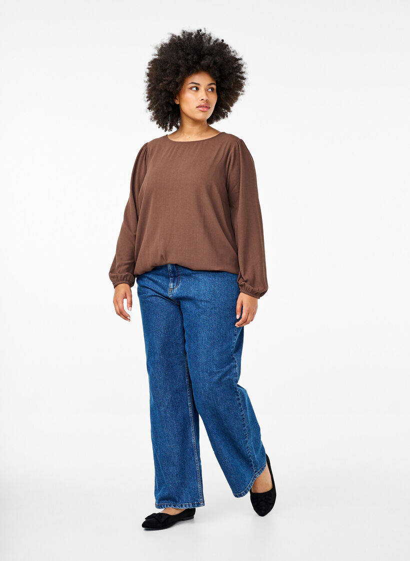 Chemisier avec paillettes argentées, Marron, Model image number 1