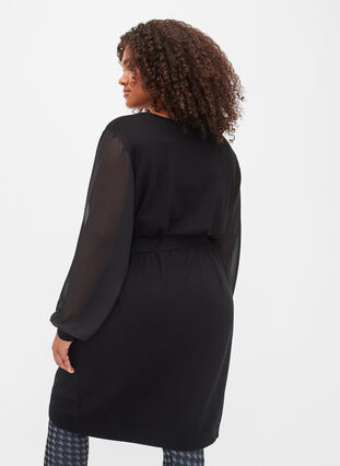 Robe en maille avec manches transparentes, Black, Model image number 1