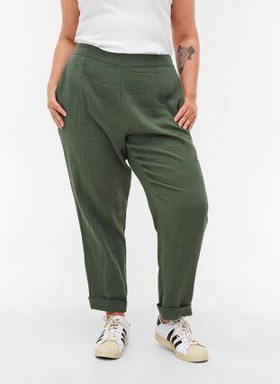 Pantalon en coton avec poches, Thyme, Model image number 2