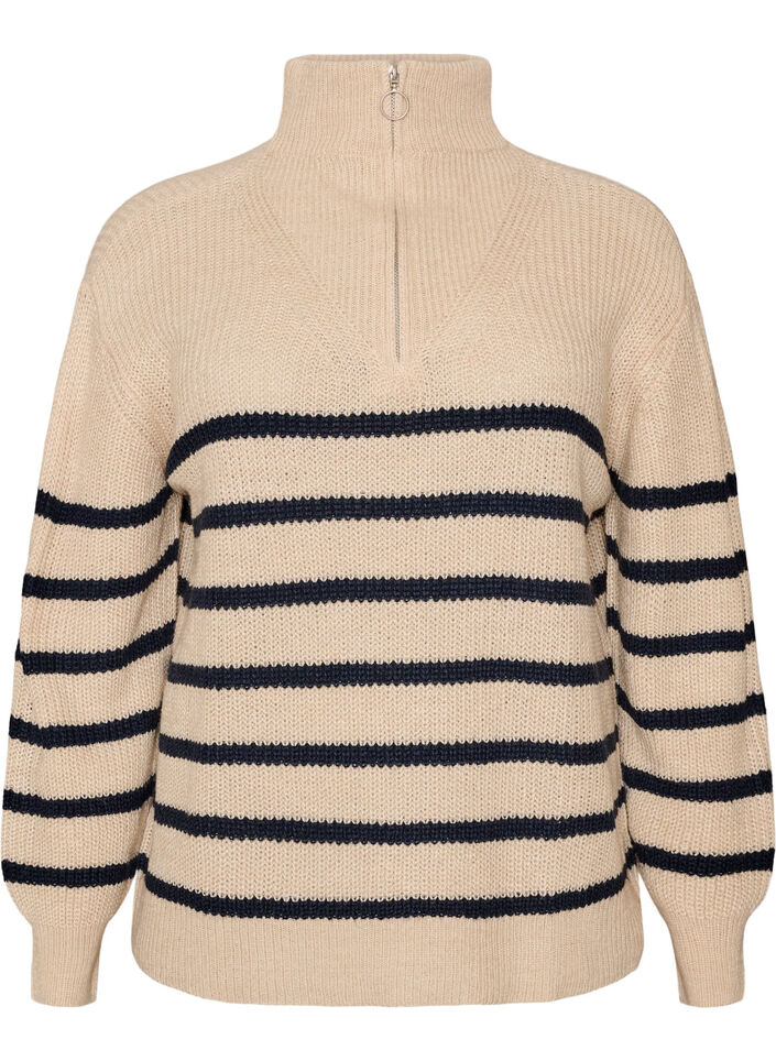 Pull en tricot avec col haut et fermeture &eacute;clair, Vanille, Packshot image number 0