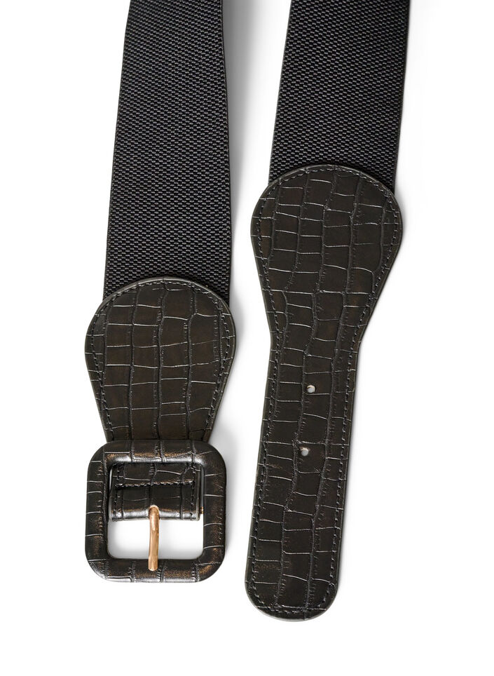 Ceinture &eacute;lastique avec d&eacute;tail croco, Noir, Packshot image number 1