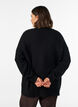 Blouse longue en maille c&ocirc;tel&eacute;e avec col en V, Noir, Model image number 2
