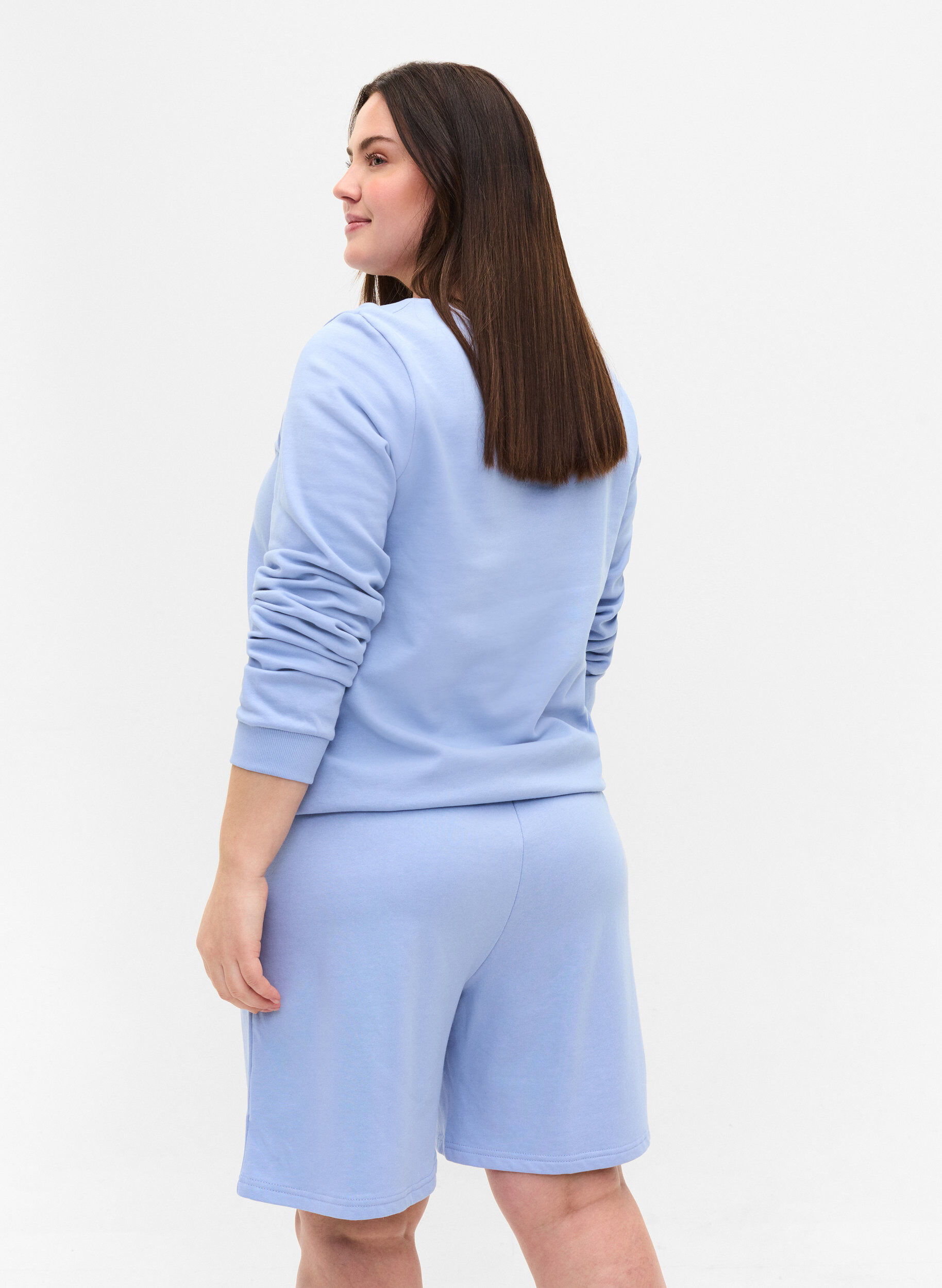 Zizzi Sweat-shirt en coton avec impression de texte, Blue Heron, Model image number 1