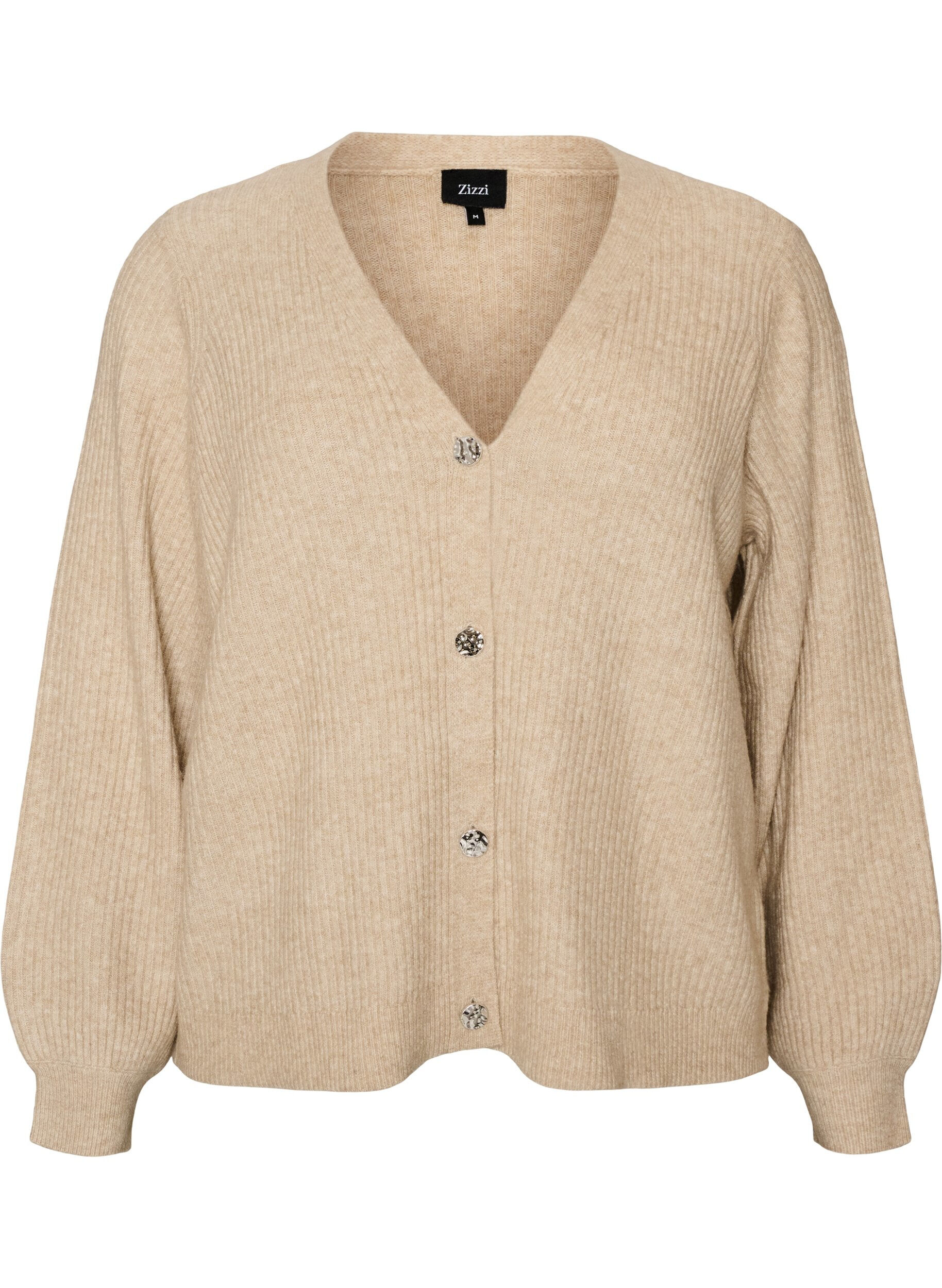 ZizziCardigan avec col en V et texture c&ocirc;tel&eacute;e, Beige, Packshot image number 0