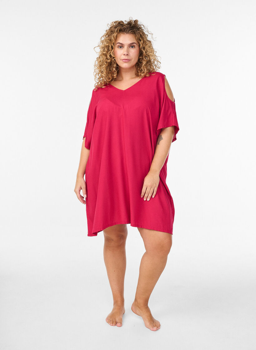Robe de plage en viscose avec d&eacute;tail aux &eacute;paules, Rose, Model image number 1