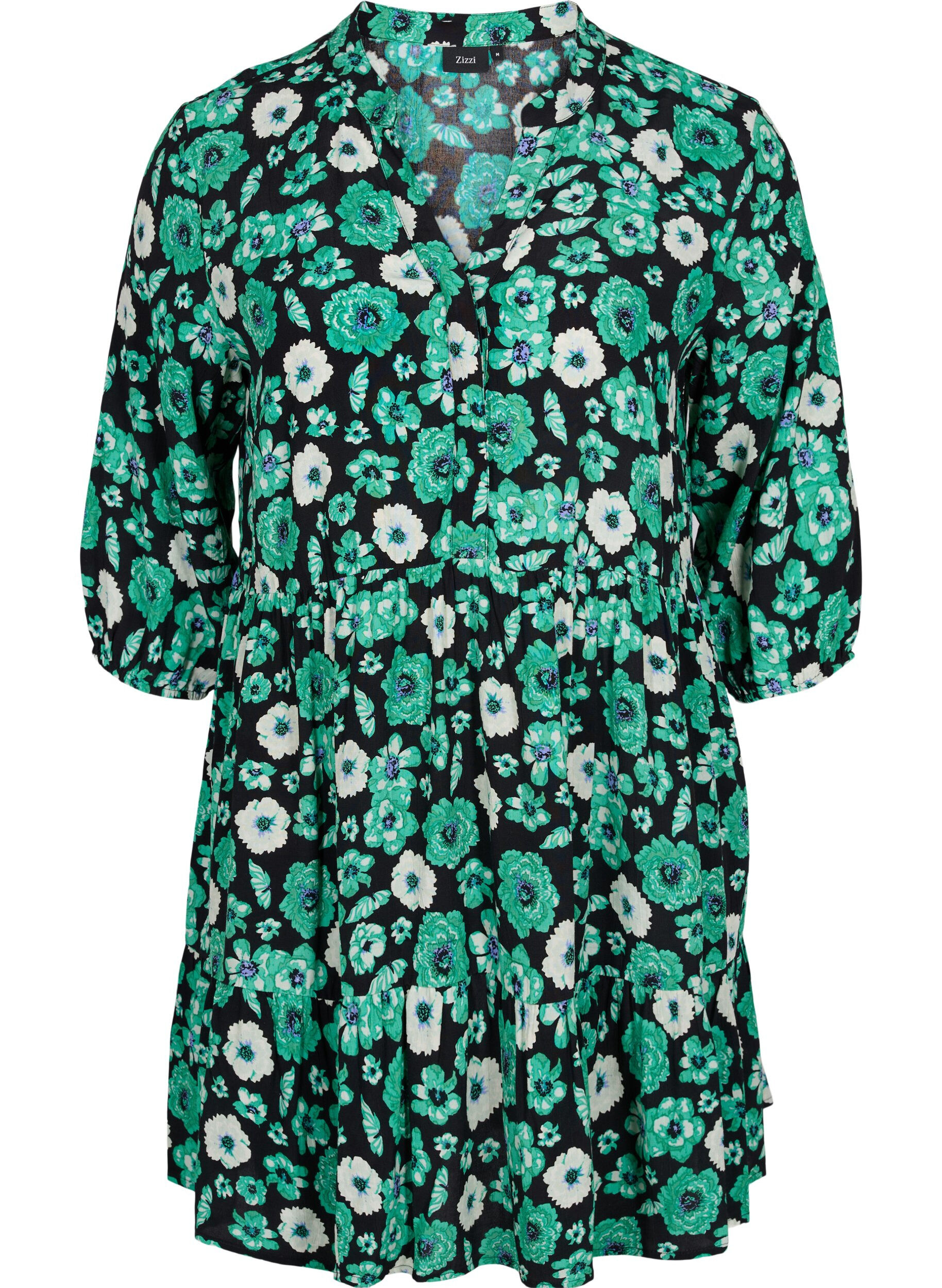 Zizzi Tunique &agrave; fleurs en viscose, Green Flower AOP, Packshot image number 0