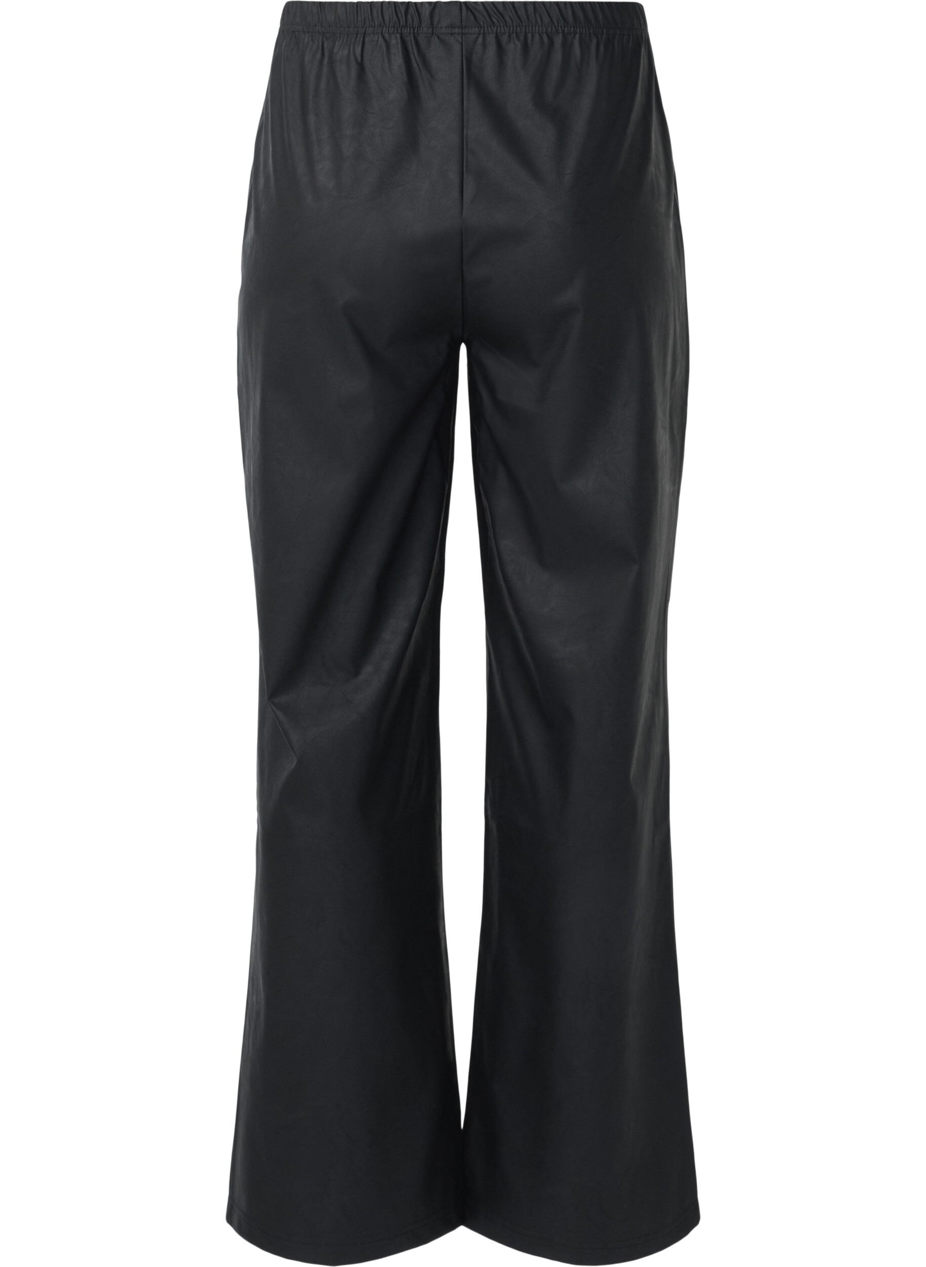 Zizzi Pantalon ample en simili cuir avec ceinture &eacute;lastiqu&eacute;e, Black, Packshot image number 1