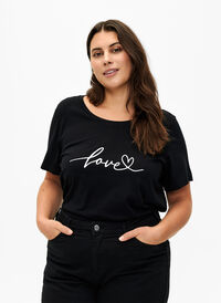 T-shirt en coton à col ras du cou avec impression, Black W. Love, Model