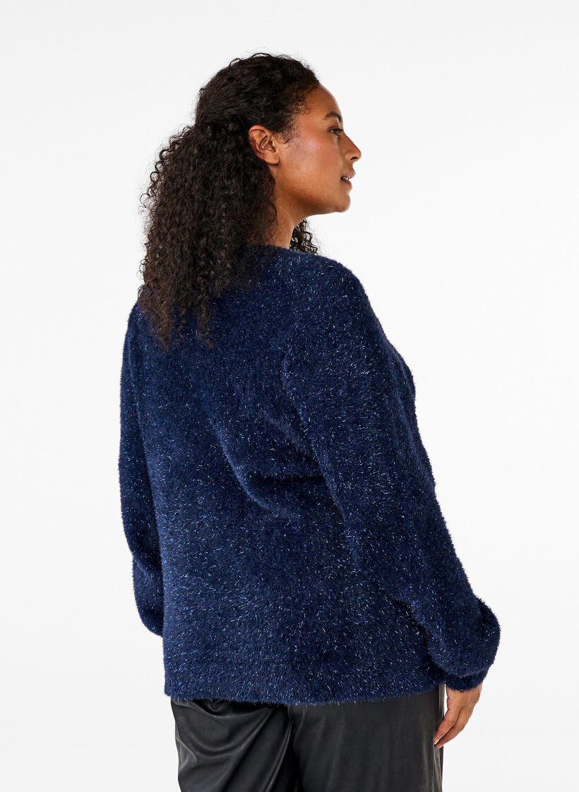 Chemisier en maille avec fil à paillettes, Bleu, Model image number 2