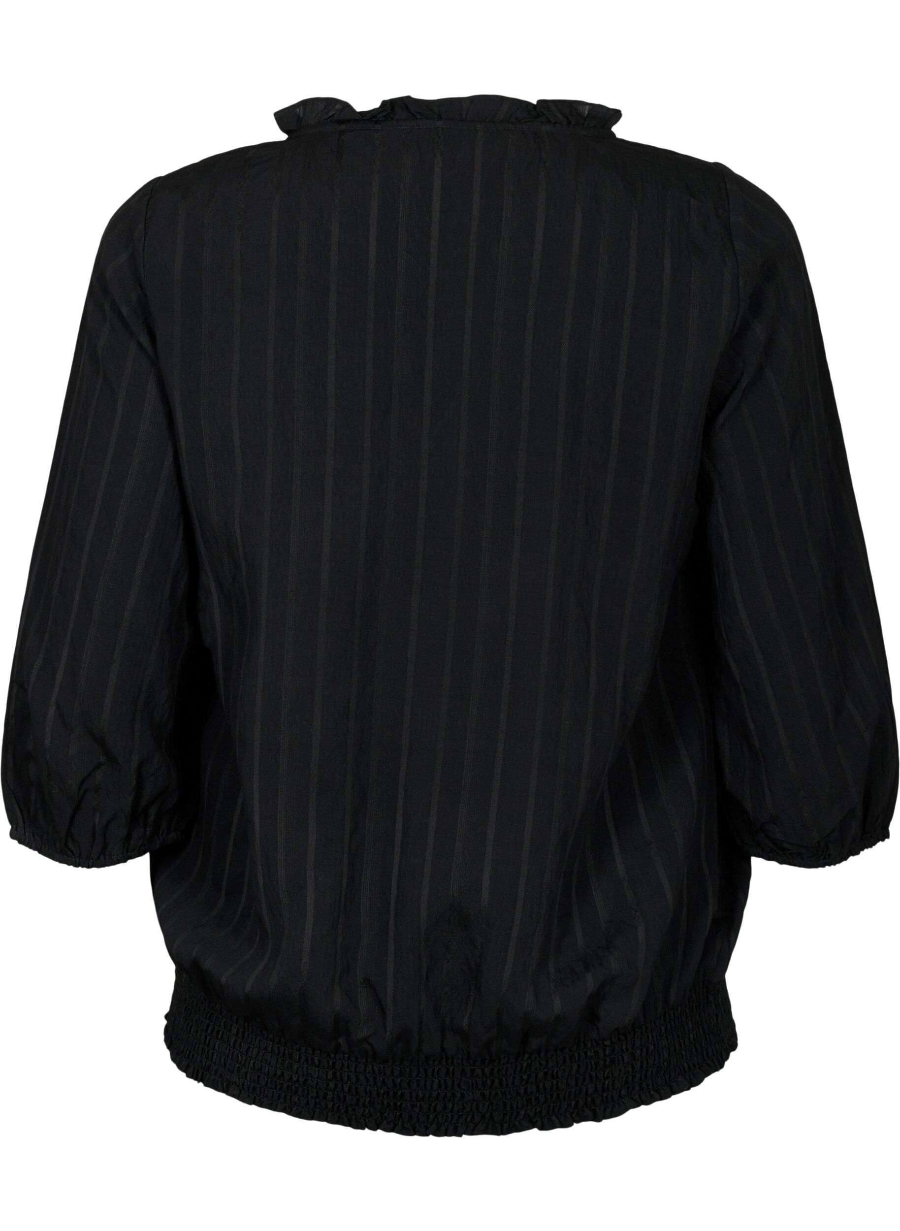 Zizzi Chemisier &agrave; manches 3/4 en viscose avec smock, Black, Packshot image number 1