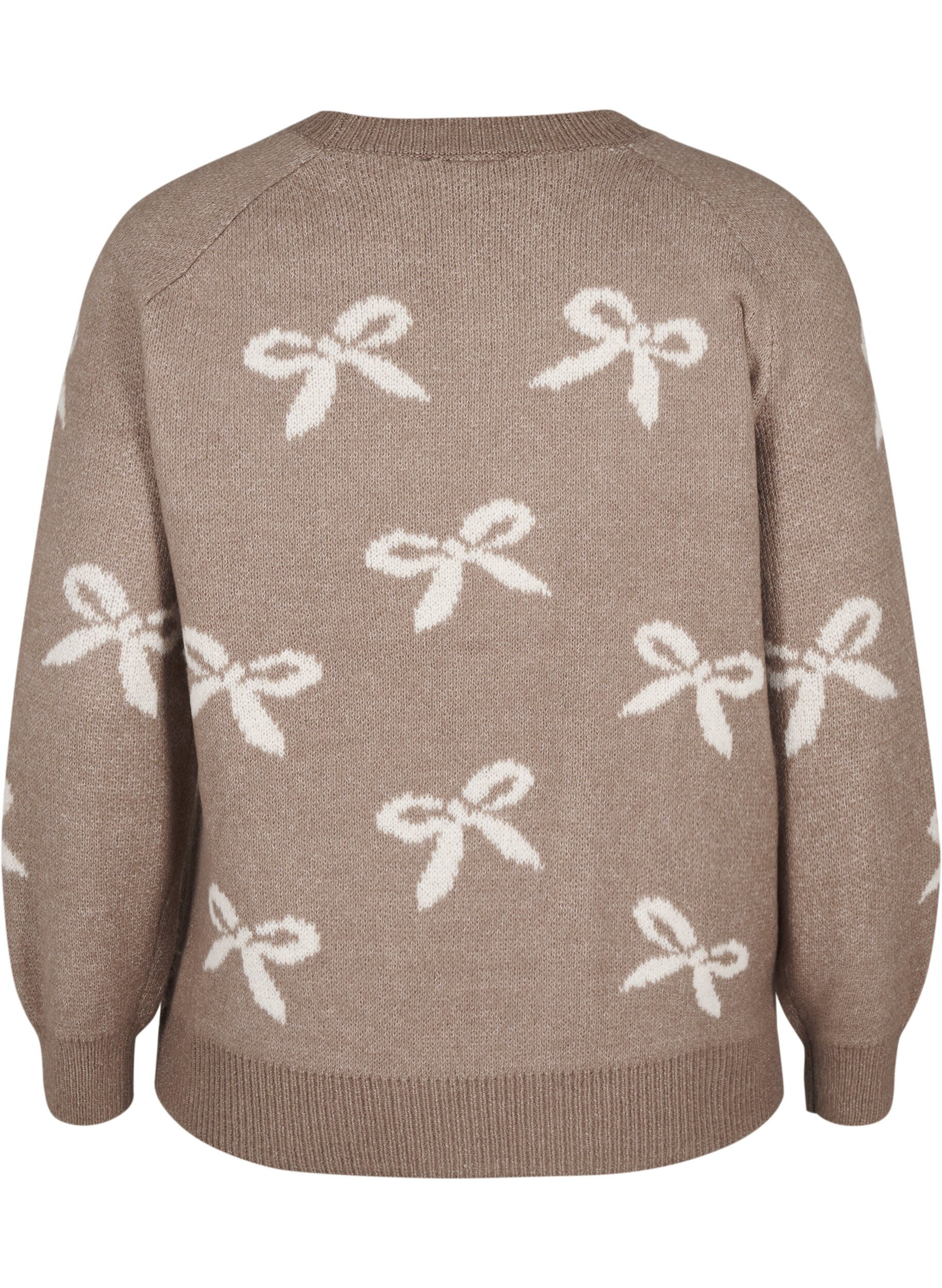 Zizzi Chemisier en tricot avec des n&oelig;uds, Walnut Birch Comb, Packshot image number 1