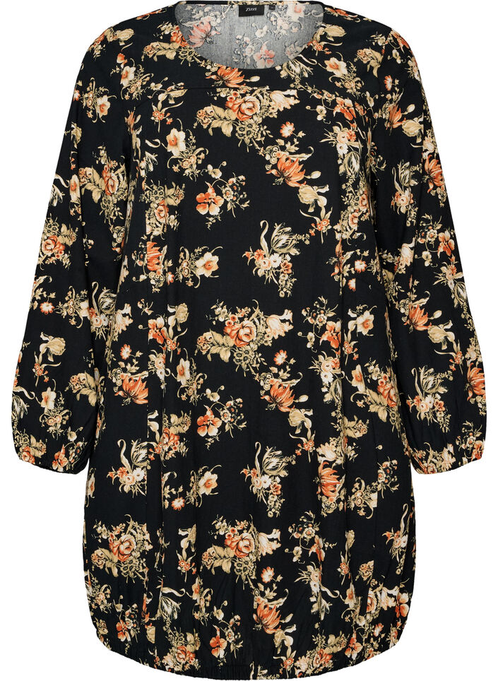Robe courte en coton avec un ourlet &eacute;lastique et des manches longues, Noir, Packshot image number 0