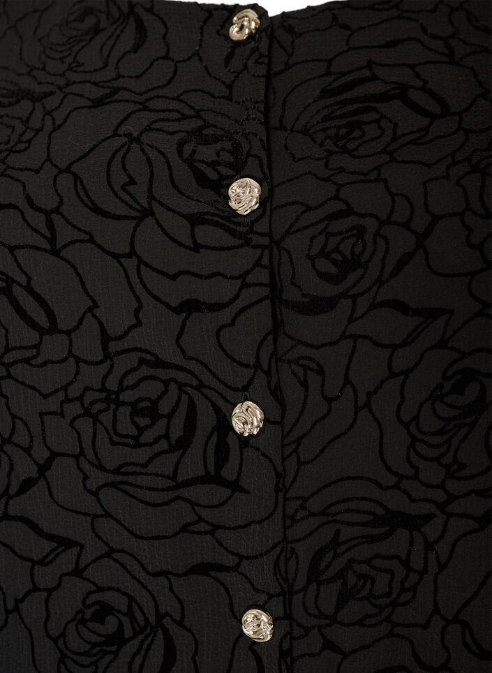Robe courte avec imprim&eacute; roses et boutons, Noir, Packshot image number 2