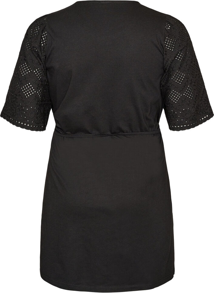Robe en coton avec manches en broderie anglaise et ceinture &agrave; nouer, Noir, Packshot image number 1